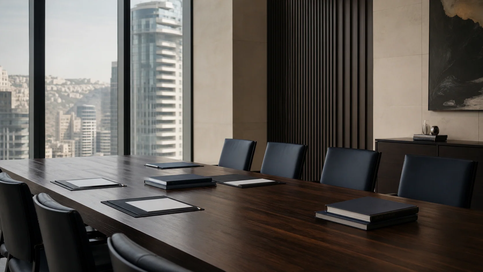 Contemporary boardroom overlooking Beirut